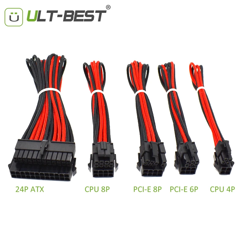 Ult лучший ATX 24Pin CUP 8Pin PCI E 8P (6 + 2) PCIE 6Pin cpu 4Pin источник питания M/F УДЛИНИТЕЛЬ красный