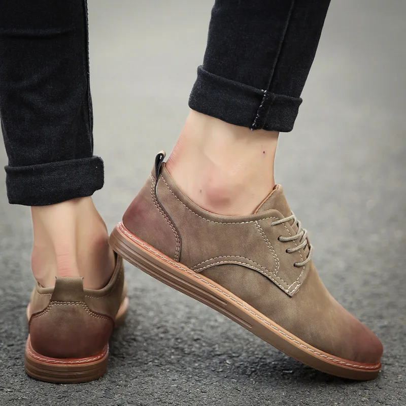 Men Shoes Comfortable Loafers Fashion Casual Lace-up Quality PU Leather Snekers 2019 Spring Men's Flat | Обувь