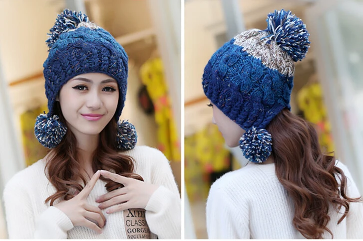 Женская вязаная шапка BomHCS зимняя с помпонами|knitted hat|slouch beaniewomen cap |