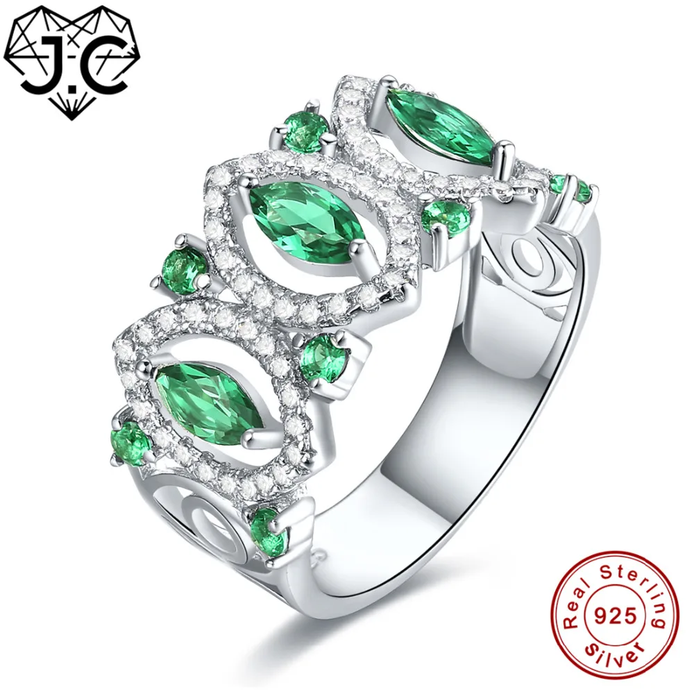 

J.C New Fashion Ruby Spinel & Emerald White Topaz Solid 925 Sterling Silver Ring Size 6 7 8 9 Women/Men Wedding Fine Jewelry