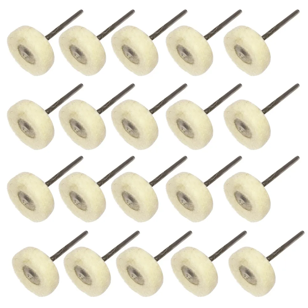 

Mounted Wool Felt Polishing Buff Wheels with Mandrel for Rotary Tools 2.35mm Shank Pack of 20