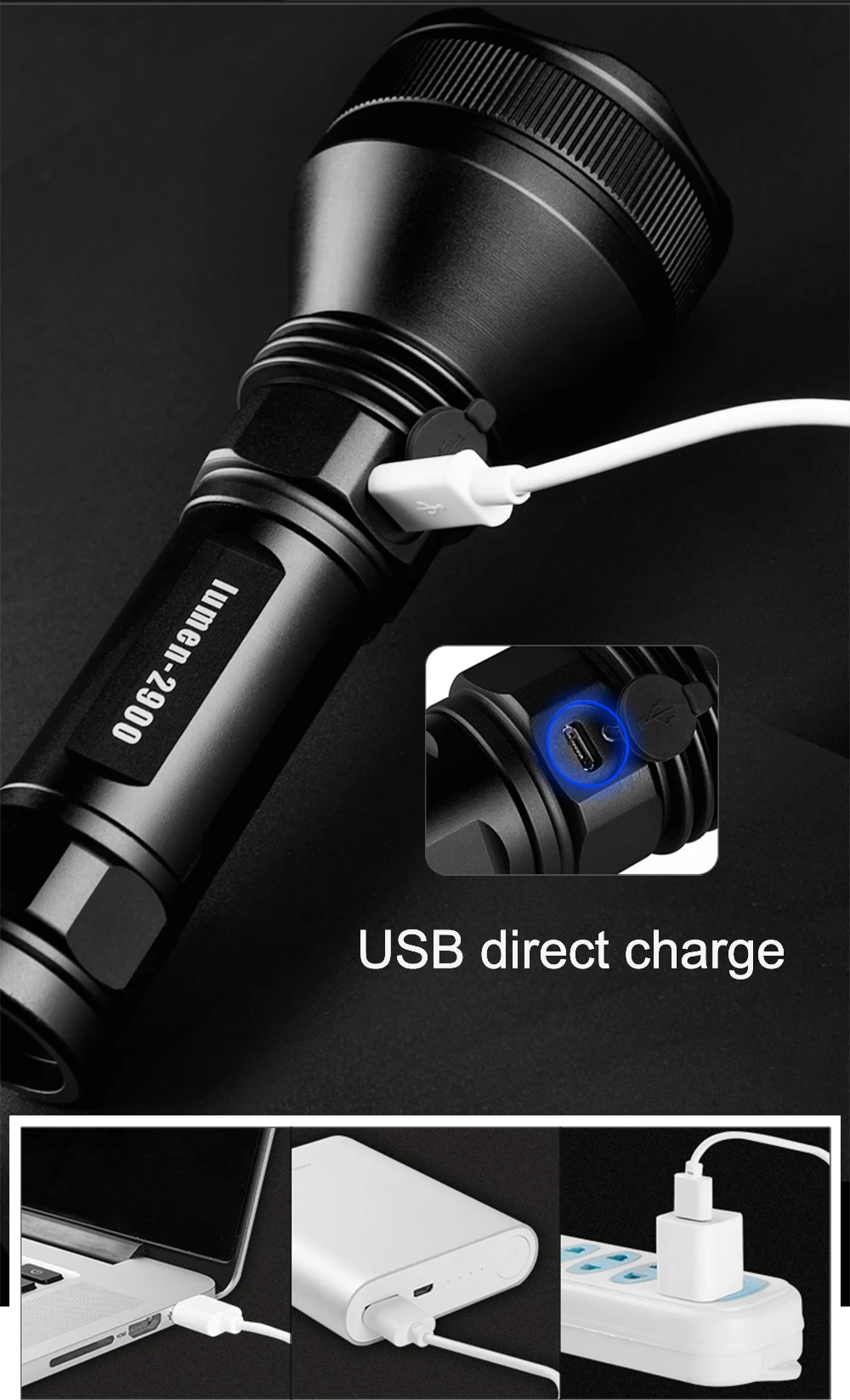 SHENYU Мощный тактический P50 светодиодный фонарик USB Перезаряжаемый фонарь, водонепроницаемая лампа, супер яркий фонарь