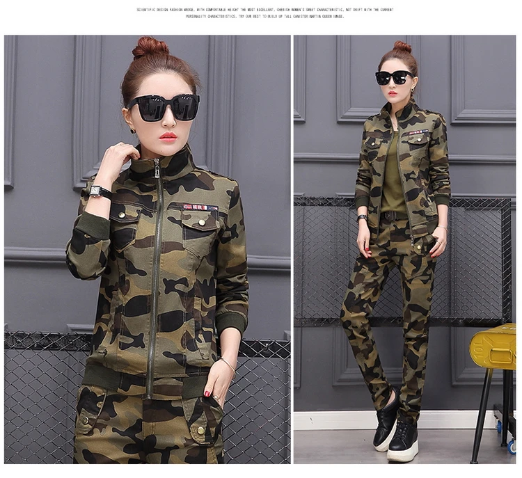 Размера плюс Conjunto Feminino Для женщин хлопковая кофта для детей с Военная камуфляжная куртка+ брюки для девочек Женский комплект 2 шт. 3XL 4XL 5XL