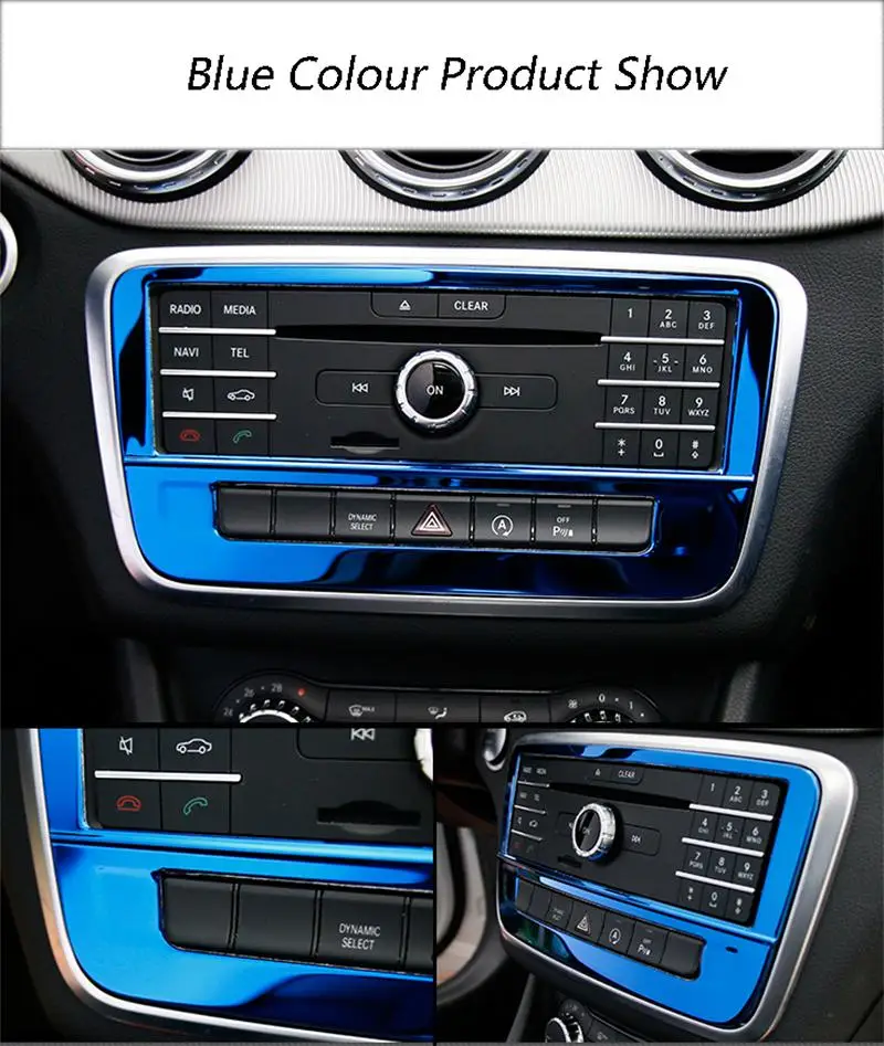 Blue Автомобильный Стайлинг из нержавеющей стали управление кондиционер CD панель декоративная накладка для Mercedes Benz GLA CLA класс 200 220 - Название цвета: Blue