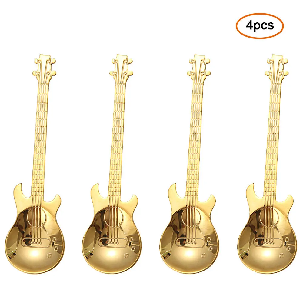 4pcs Gold 7 шт./4 шт. гитара Кофе ложка набор Нержавеющая сталь десертная ложка для мороженого Чай ложка Кофе аксессуары столовые приборы питьевой инструменты - Цвет: 4pcs Gold