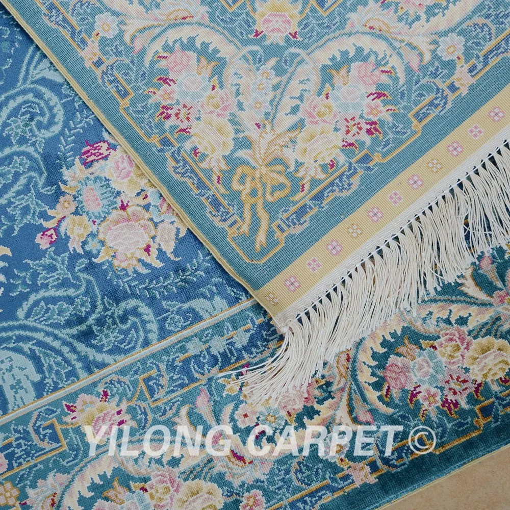 

Yilong 2.5'x10' Hereke silk carpet runner blue exquisite hand knotted oriental rug ruuner (0391)