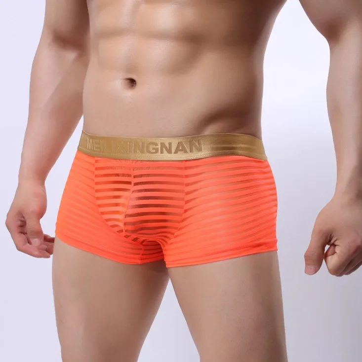 Подростков сетчатые трусы боксеры в полоску сексуальное нижнее белье для