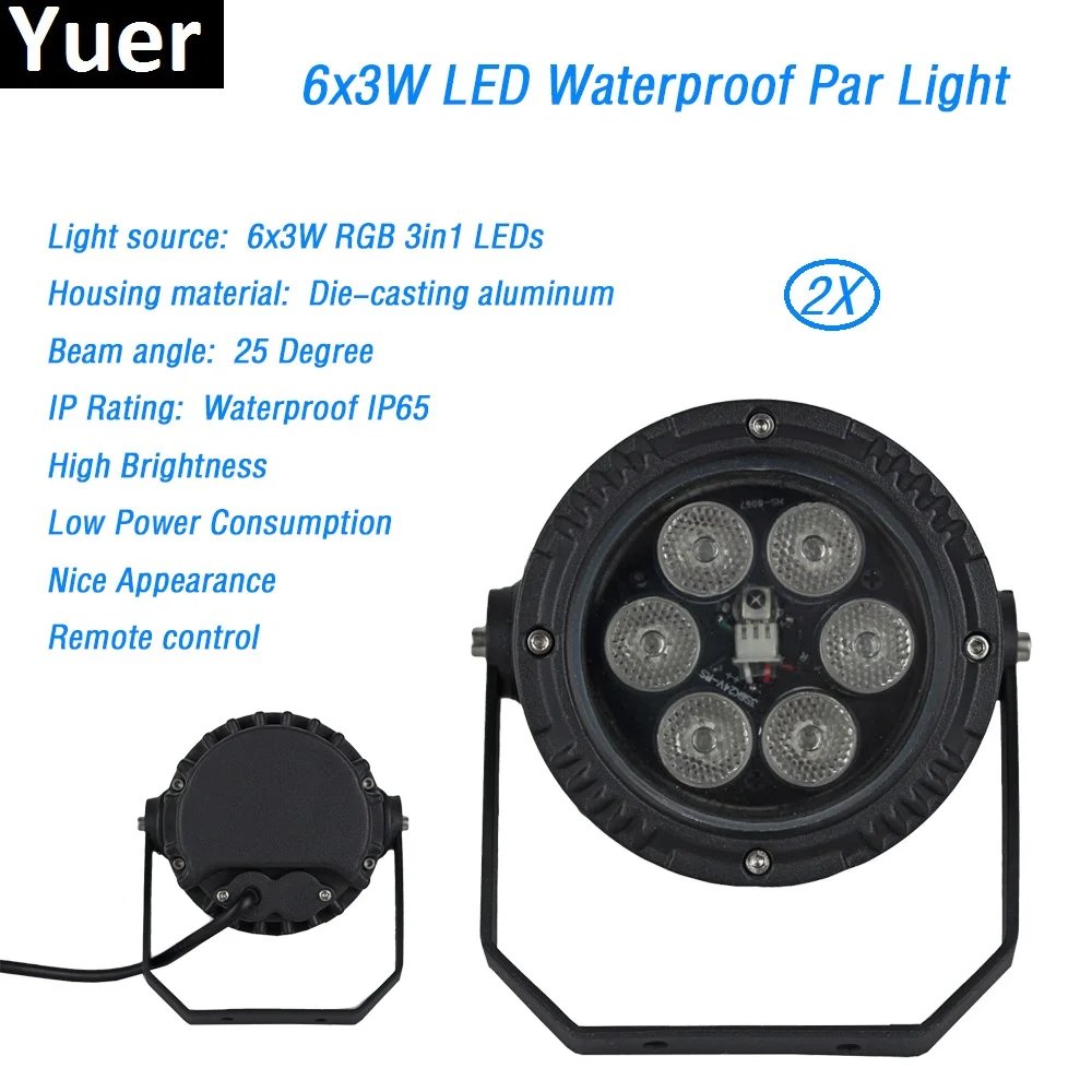 Free Shipping 2Pcs/Lot 6x3w Remote control flat par led waterproof IP65 par light 6x3W Smooth RGB 3in1 Color Mixing Stage Wash