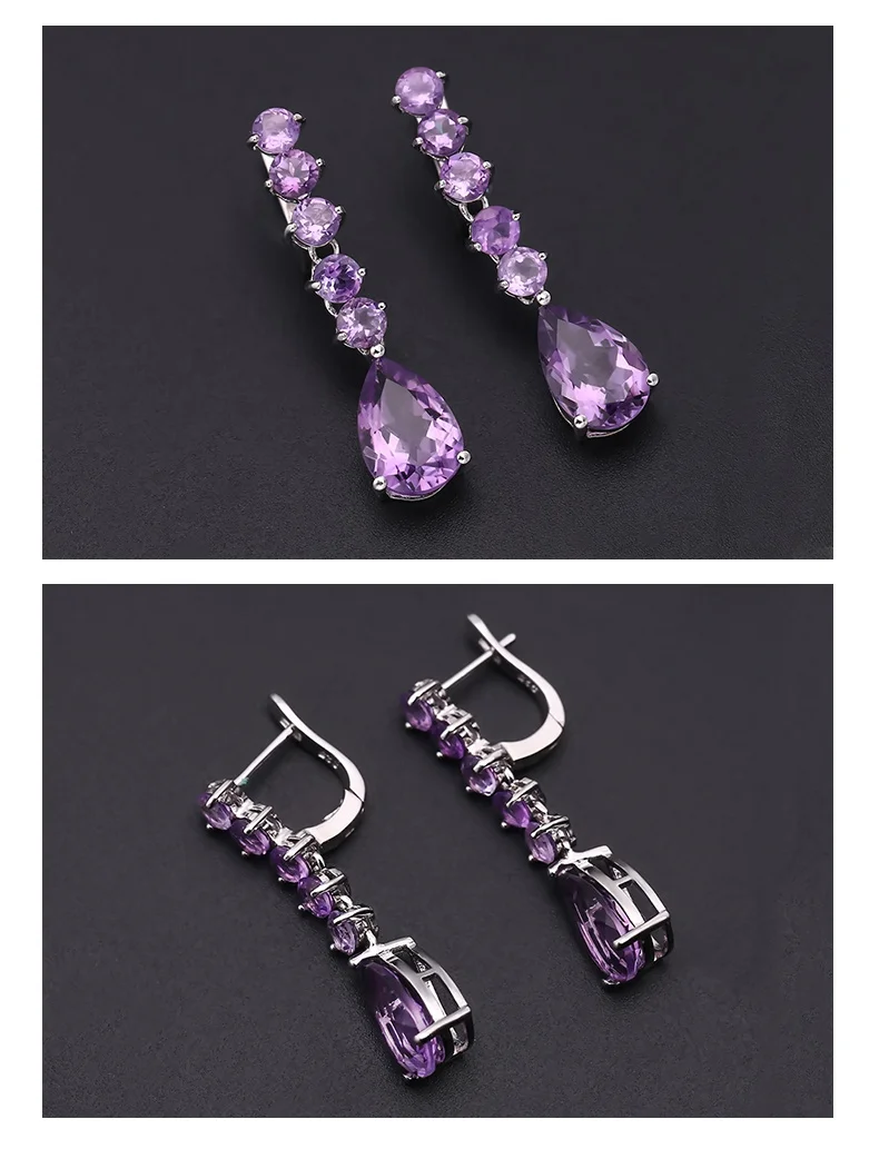 Gem's Ballet 8.91Ct 925 пробы серебряные серьги-капли с драгоценным камнем натуральный аметист Винтажные серьги для женщин Свадебные ювелирные изделия
