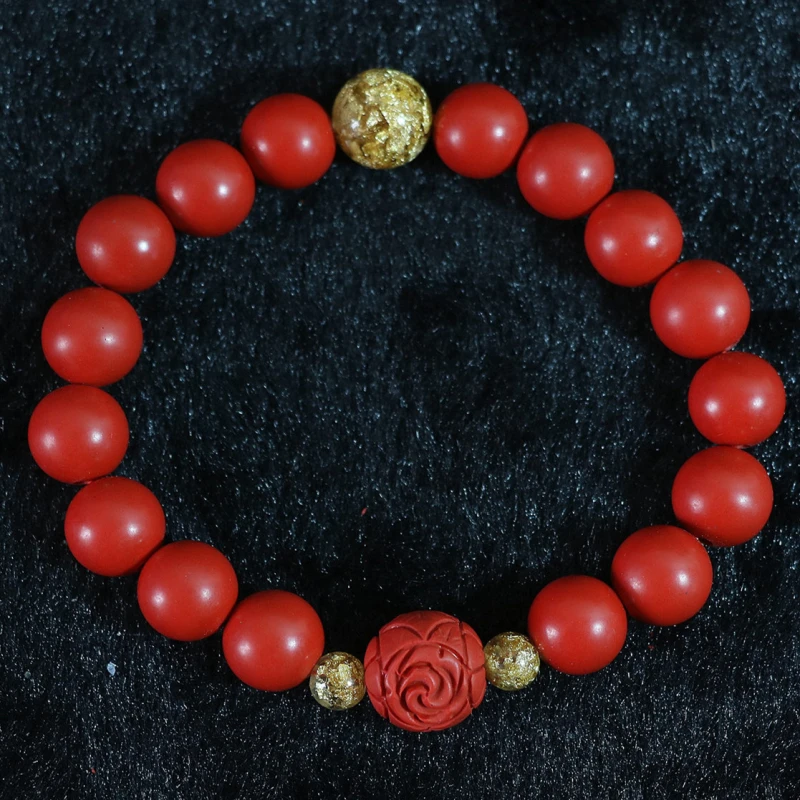 Hot sale 10mm round synthetic red cinnabar flower ball yellow spacer beads bracelets for women bracelet jewelry 7.5inch B823 | Украшения и