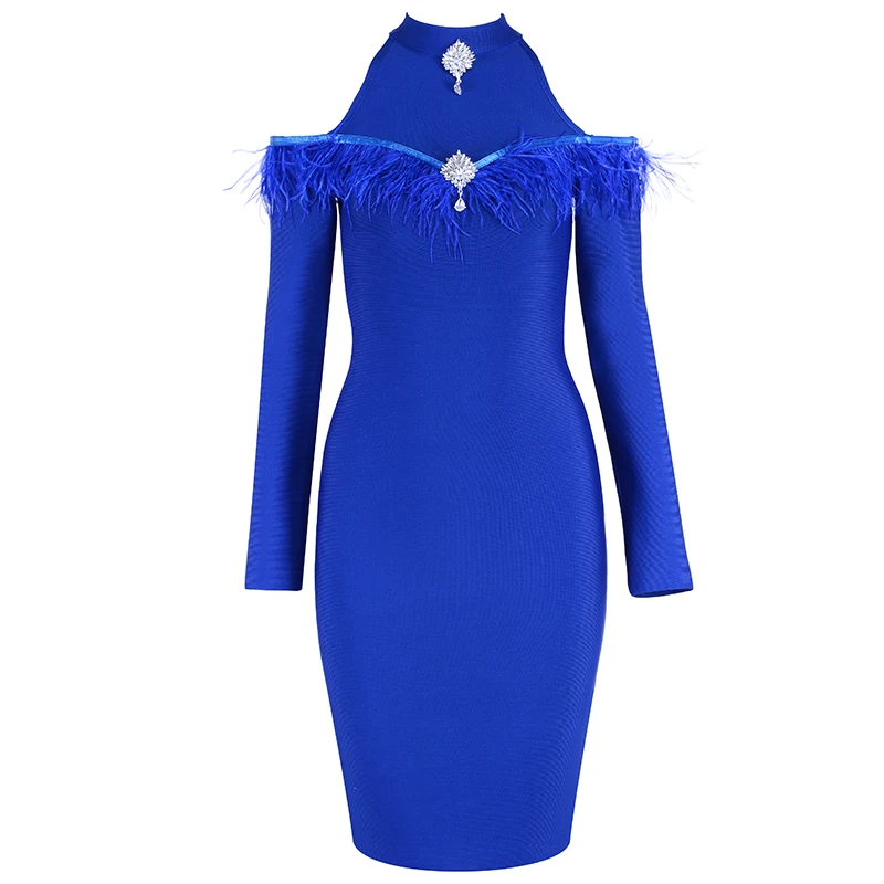 Женское винтажное платье с перьями длинным рукавом и лямкой на шее | Женская