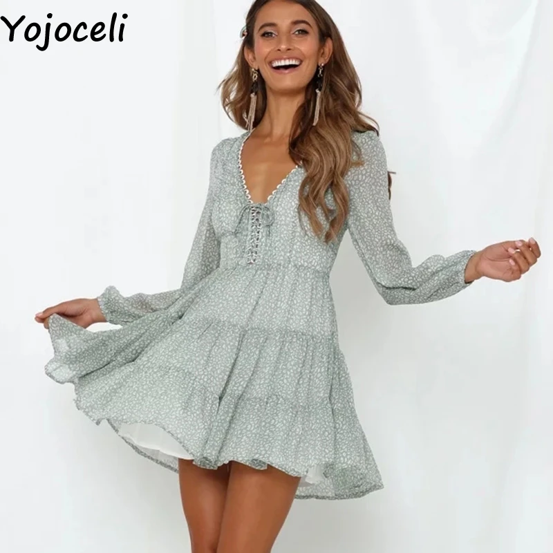 Женское шифоновое платье с рюшами Yojoceli короткое элегантное пляжное v образным