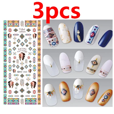 style F-3PCS 3 шт. наклейки для дизайна ногтей с цветами, УФ-гель, наклейки для ногтей, Типсы для маникюра, 3D украшения, наклейки для переноса воды - Цвет: style F-3PCS