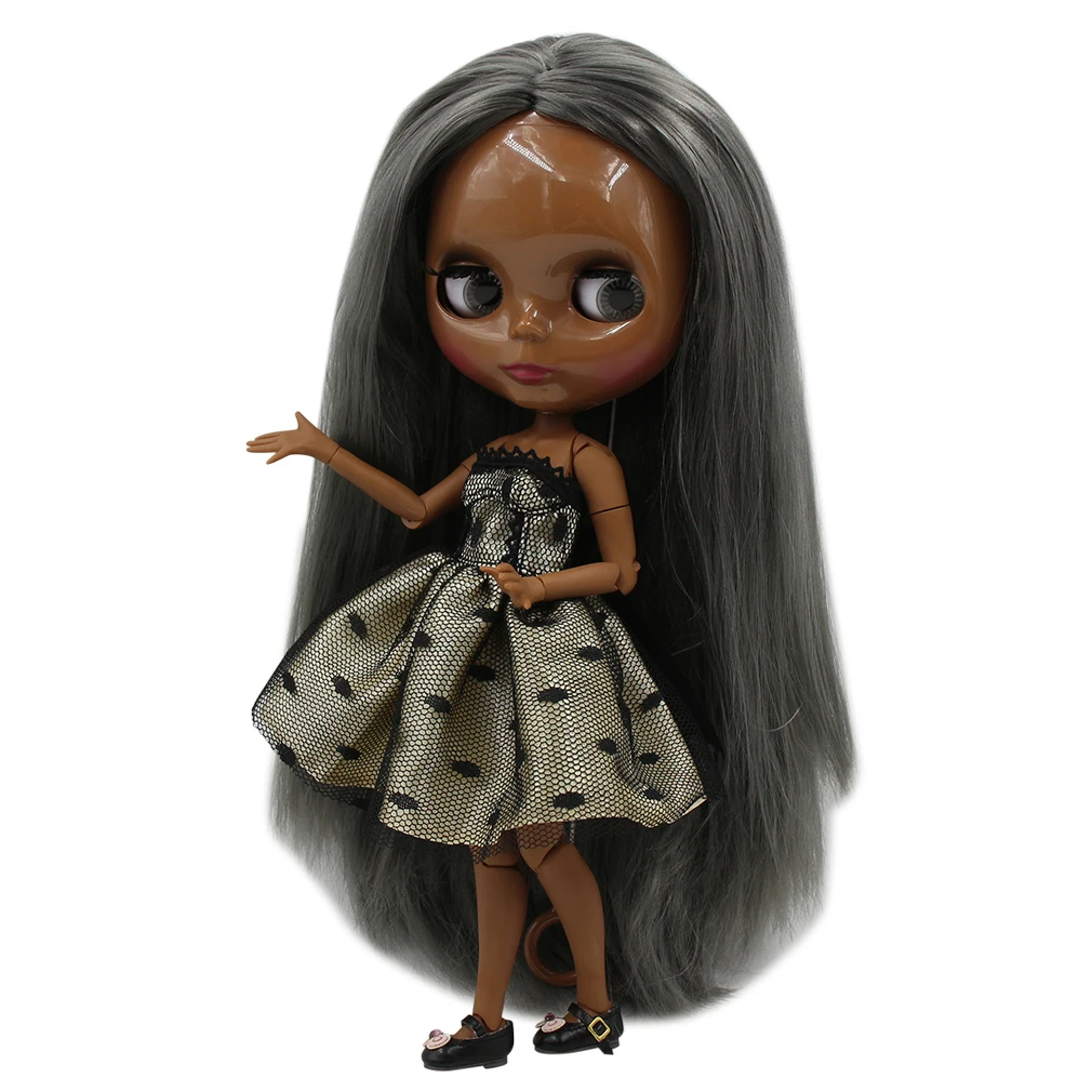 Ледяная кукла DBS Blyth 1/6 bjd супер черная кожа шарнир тела прямые серые волосы без