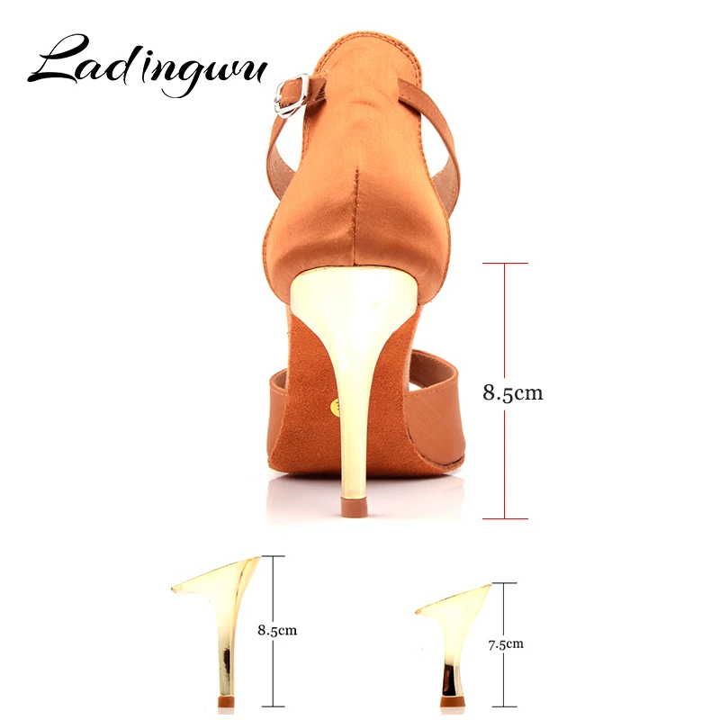Женские туфли для латиноамериканских танцев Ladingwu мягкие сальсы стразы BrownRed