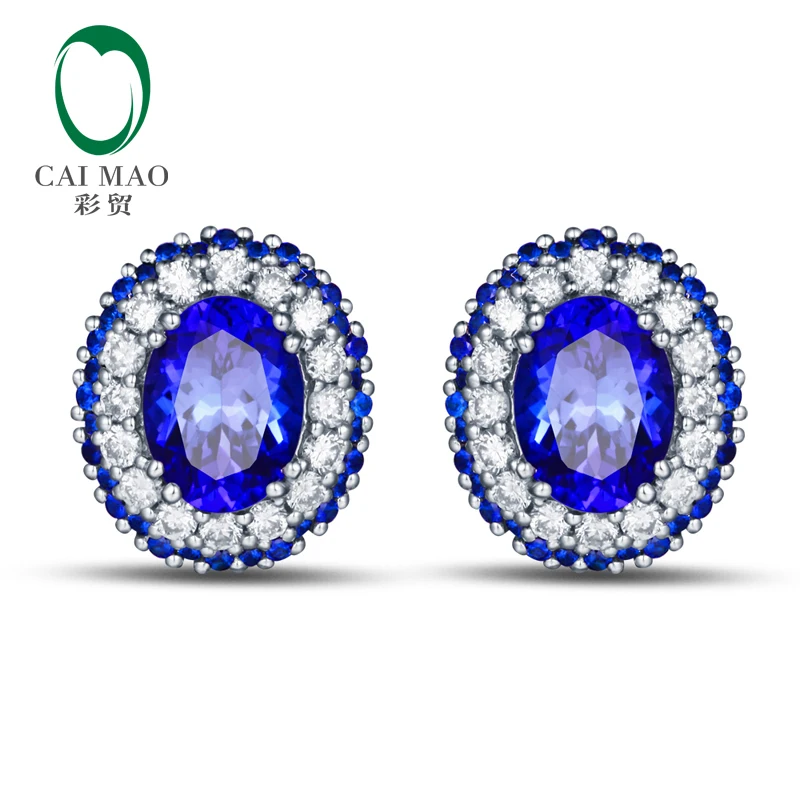 Ювелирные изделия Caimao 14 к белое золото 2.08ct визуальный синий Танзанит натуральные