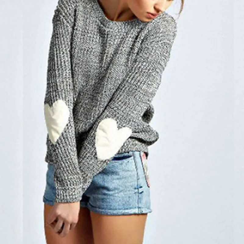 Свитер женский с длинным рукавом и сердечком|Джемпера| |