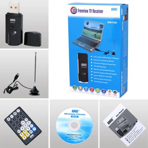 DVB-T202 августа USB тюнер Freeview поддерживает Windows 10/8/7/Vista/XP смотреть ТВ ваш ноутбук или настольный компьютер