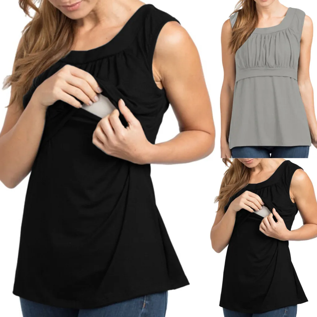 Women Pregnant Nusring Maternity Sleeveless Tops Vest Solid Ruffles Blouse Tops ropa de mujer breastfeeding blouse pregnancy top