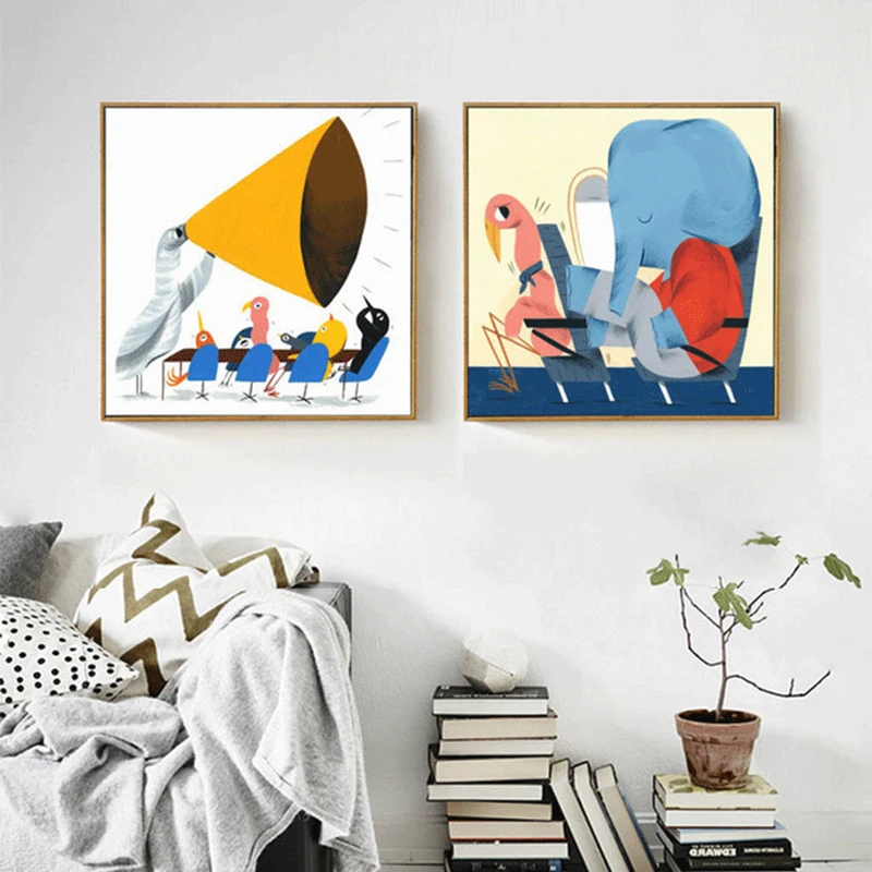 

HAOCHU Baby Shower Gifts Chicken Elephant Cartoon Animals Canvas Painting Wall Poster Pictures Hanging Craft For Bedroom Home