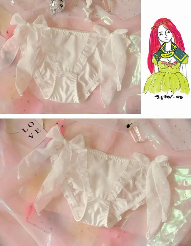 Japanese Soft Girl Sweet Girl Heart Chiffon Butterfly Knot Lotus Leaf Side Low-waist Sexy Belt Belt Underwear girls GZ-K17