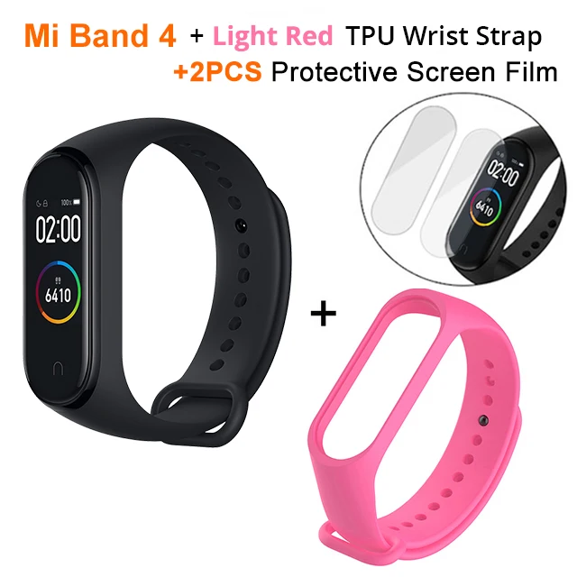 films n pink strap Новейший Xiaomi mi-браслет 4 Smart mi Band 4, фитнес-браслет с частотой сердечных сокращений 135 мАч, цветной экран, Bluetooth 5,0 - Цвет: films n pink strap