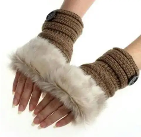 

Women girl Christmas gift party favors Button gloves Knitted Faux Rabbit Fur Fingerless gloves Winter Warmer outdoor Mittens