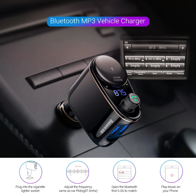 Baseus FM передатчик модулятор Bluetooth 5 0 беспроводной автомобильный аудио mp3 плеер