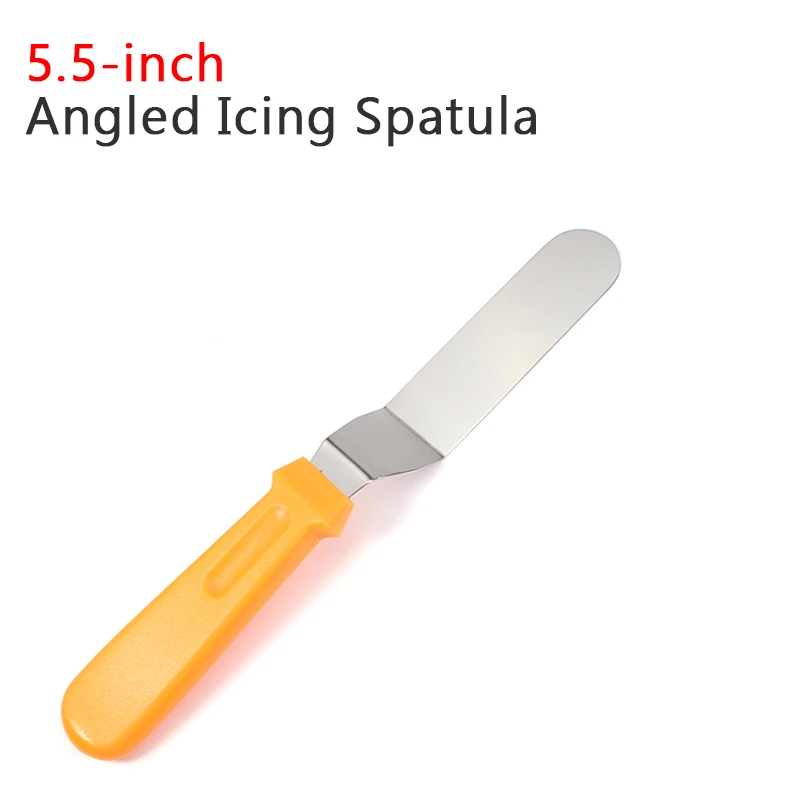 Orange 5.5 inch Лопатка для торта, 5,5/7,5/9,5/11," изогутое лезвие-Пластик ручка, профессиональный Нержавеющая сталь инструменты для украшения торта - Цвет: Orange 5.5 inch