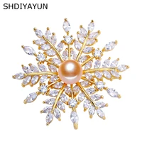 shdiyayun 2019 new pearl brooch for women snowflake brooches pins natural freshwater pearl fine jewelry accessories dropshipping