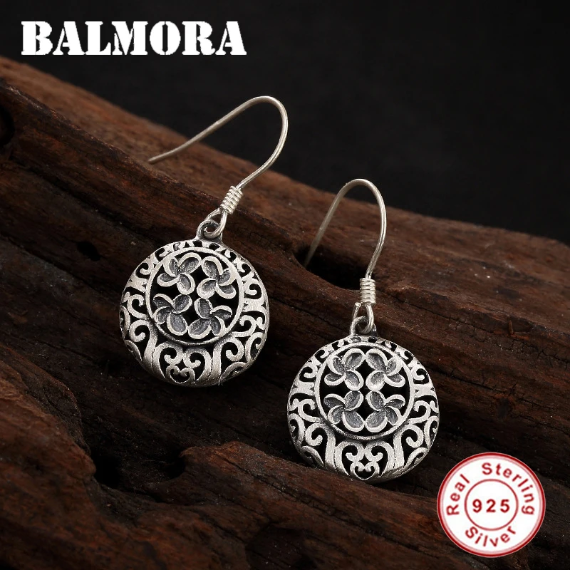 BALMORA, 925 пробы, серебряные, полые этнические Висячие серьги для женщин, подарок для девушек, винтажное Модное Элегантное Ювелирное Украшение, Brincos JWE1050