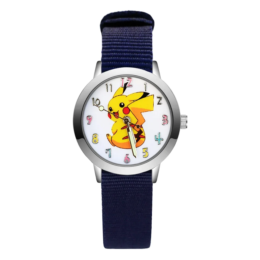 Navy blue Модные Мультяшные милые детские часы с Пикачу, детские Студенческие Кварцевые наручные часы с нейлоновым ремешком для мальчиков и девочек JA88 - Цвет: Navy blue