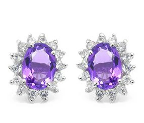 Серьги гвоздики из натурального серебра настоящий аметист 0 85 карат * 2 шт.