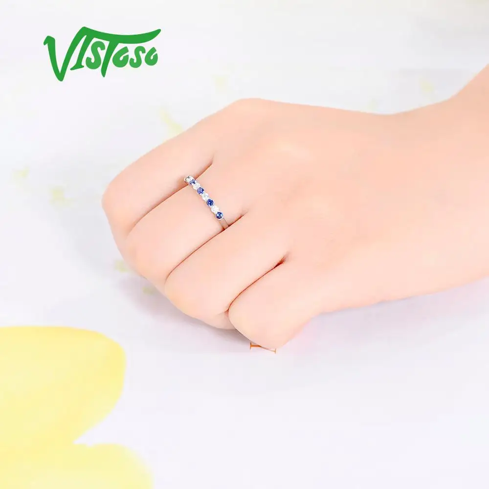 VISTOSO серебряное кольцо для женщин сверкающая синяя шпинель Подлинная 100%