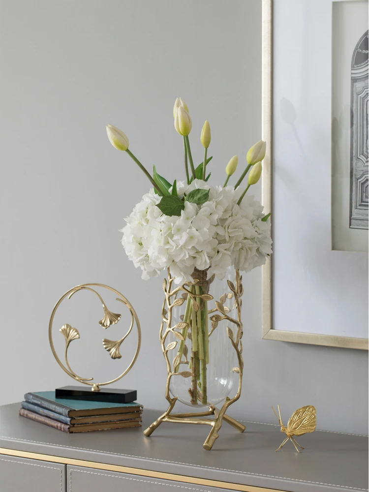 Легкие Роскошные простые медные золотые тисненые стеклянные вазы с узором