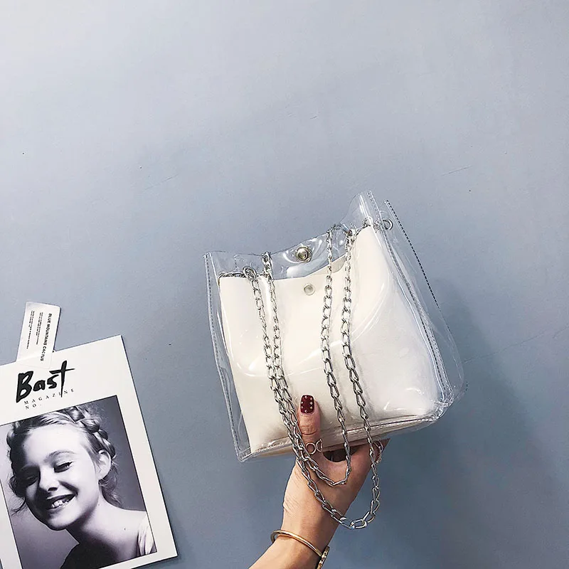 HCH женские маленькие сумки ведро пластиковые прозрачные композитные цепочки