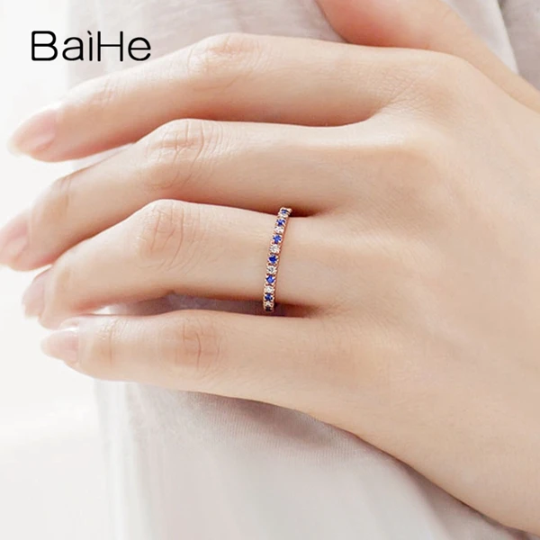BAIHE Твердое 14 к белое золото(AU585) 0.10ct H/SI круглые натуральные бриллианты и сапфиры ювелирные украшения Обручальное кольцо подарок для женщин и мужчин кольцо