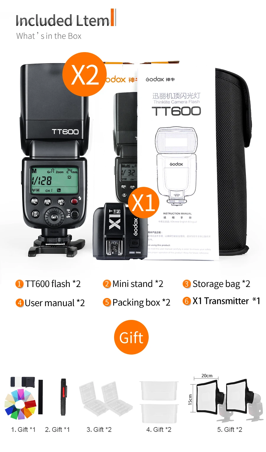 2x Godox TT600 Беспроводная вспышка камеры 2,4g с передатчиком x1t-n для Nikon D3200 D3300 D5300 D7200 D750 D90 подарок комплект