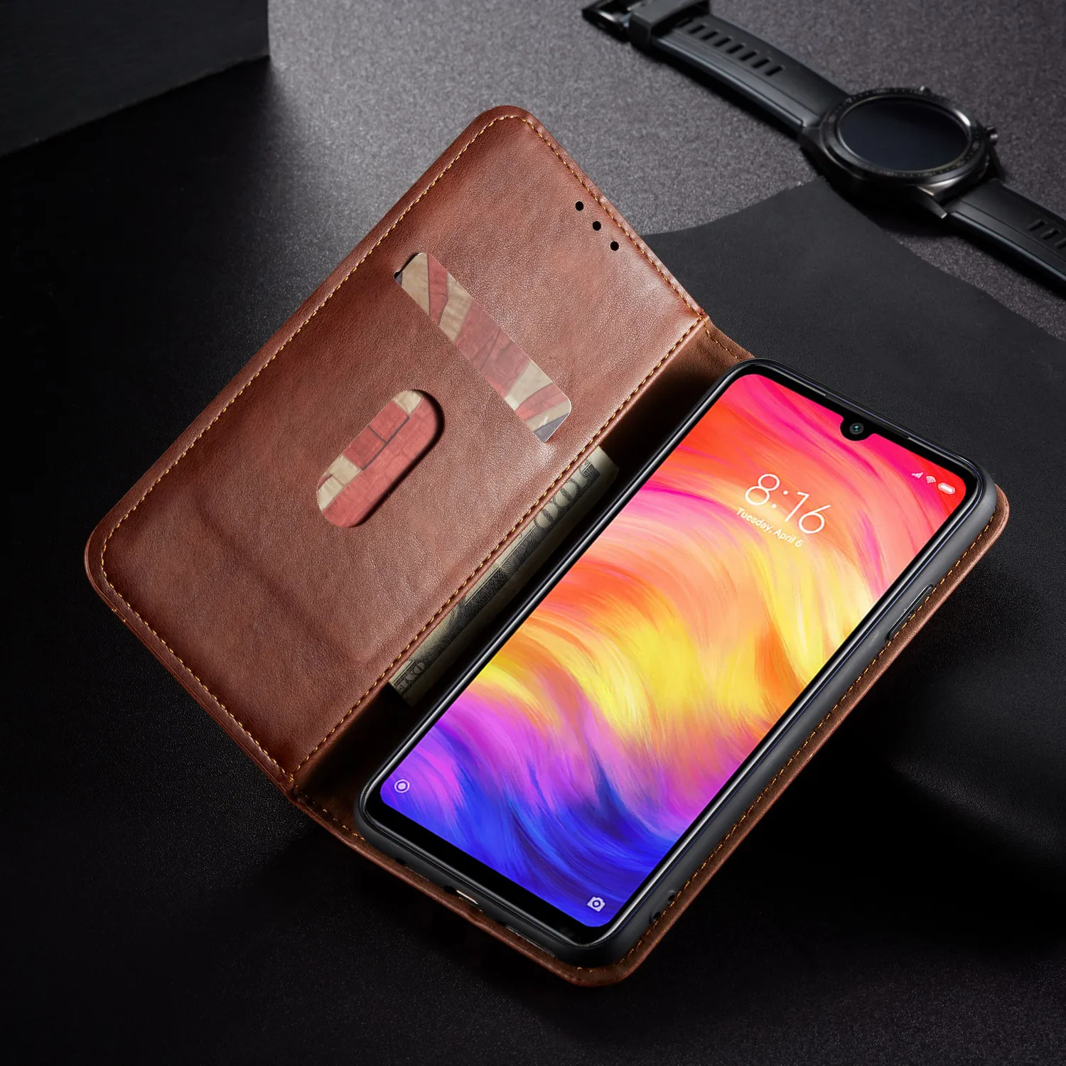 Роскошный тонкий кожаный флип чехол в стиле ретро для XiaoMI Note 7 бумажник с