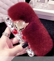 luxury big rhinestone diamond real rabbit fur hard cover case for huawei honor8 9 10 20 lite 7x 8x nova2 3 4 5 pro bling case