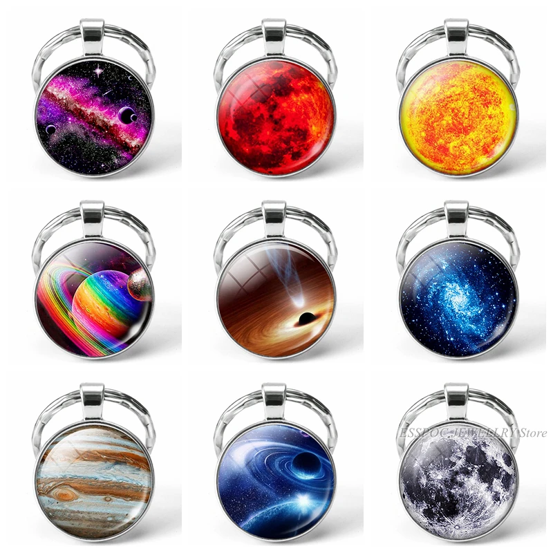 Брелок для ключей Planet модный стеклянный кабошон ювелирное украшение в виде звезд
