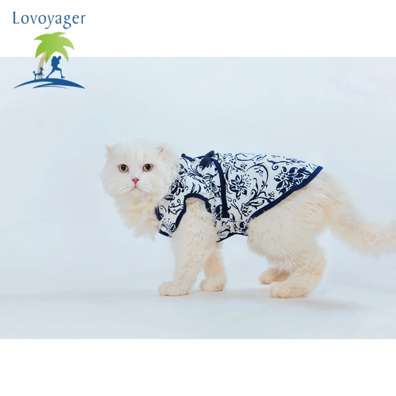 Модная одежда для собак и кошек сине-белая фарфоровая Китайская Чонсам жилет без