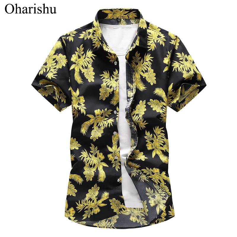 Рубашка мужская приталенная с коротким рукавом гавайская Праздничная