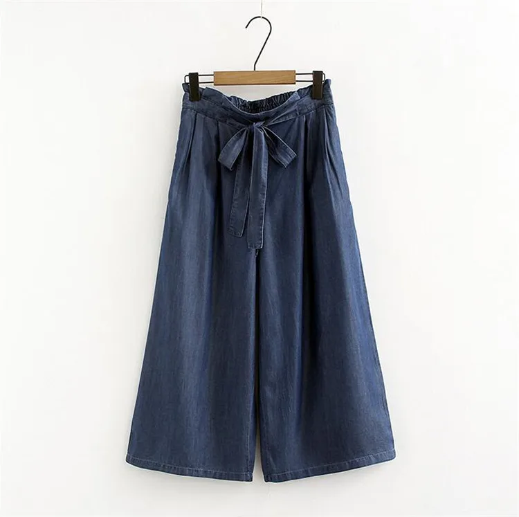 navy blue Милые женские джинсы до щиколотки с широкими штанинами, большие размеры, M-7XL, мягкие джинсы, Летние Повседневные Джинсы бойфренда с поясом для женщин - Цвет: navy blue