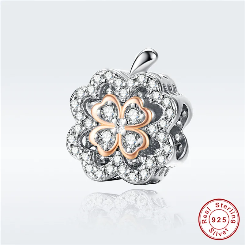 Fit Pandora браслет серебро 925 Белый CZ Клевер лук бусины в форме сердца S925 циркон цветок яблоко Подвески для ювелирных изделий - Цвет: asd1247