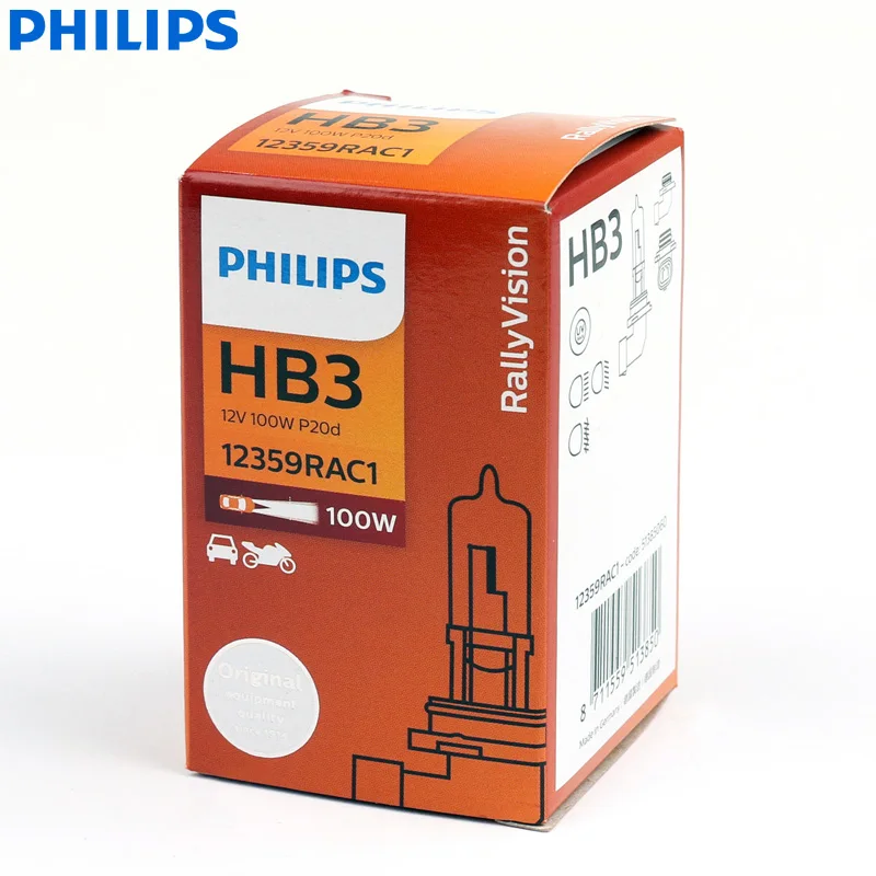 Philips Rally Vision 9005 HB3 12 V 100 W P20d 12359RAC1 внедорожный супер яркий свет Автомобильная галогенная фара авто противотуманная фара(одинарная