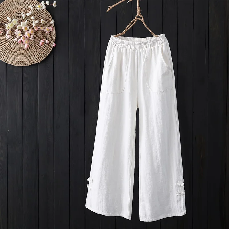 Брюки женские в стиле ретро винтажные хлопково льняные штаны с широкими