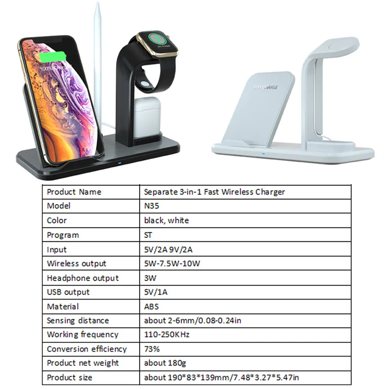 Беспроводное зарядное устройство 3 в 1 Qi для IPhone 8 X XS MAX XR Samsung быстрая зарядная