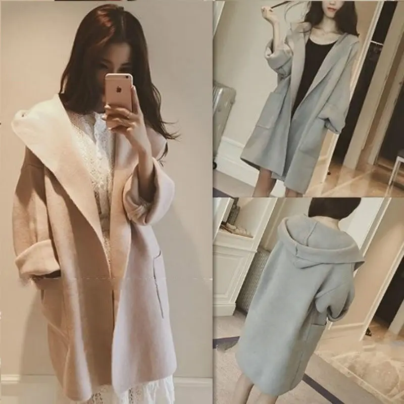 Осенне-зимнее шерстяное пальто женский 2019 Новый легко застёгивающийся длинный