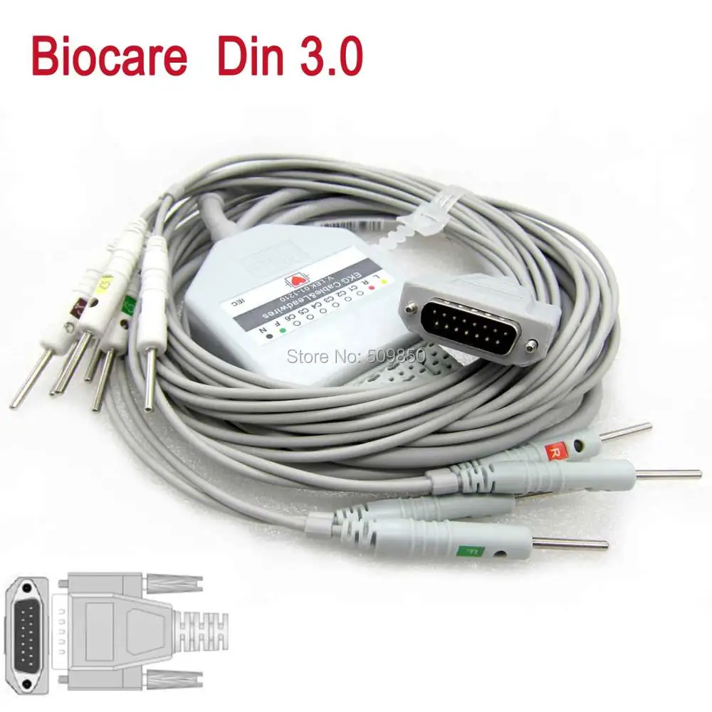 Biocare ECG-101/101 г/300/300 г/1200/9803 Бионет cardiocare 2000,10 К ЭКГ кабель 10 ЭКГ кабель DIN 3.0 на терминал